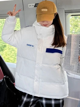 2022 Kore Tarzı Kadın Kış Ceket Büyük Boy Kapşonlu Katı Beyaz Siyah Kadın Yastıklı Kalınlaşmak Parka Ceket