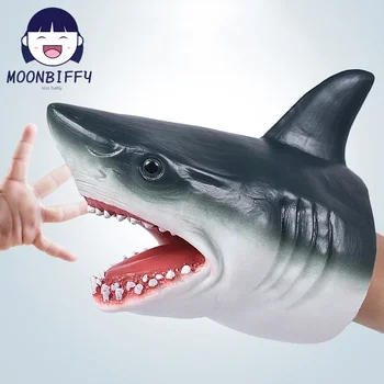 Köpekbalığı kukla TPR Hayvan Kafası Eldiven Şekil Simülasyon Hayvanlar Çocuk Oyuncak Modeli Korkutuyorsun Gag Cadılar Bayramı Şakalar çocuklar Hediyeler