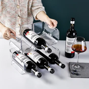 Şeffaf kırmızı şarap rafı istiflenebilir depolama rafı şarap teşhir vitrini şarap rafı buzdolabı saklama kutusu şarap tutucu şarap şişesi
