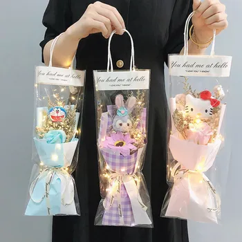 Hello Kitty Buket Peluş Çiçek Mor Tavşan Ayı Doraemon Sanrio Benim Melodi Mezuniyet Buket led ışık Kız Hediyeler
