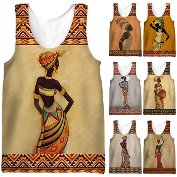 Afrika Kız 3D Baskı Tank Top Erkekler için/Kadın Kolsuz Grafik T-Shirt Hip Hop Etnik Tarzı Dashiki Elbise Yaz Moda Yelek