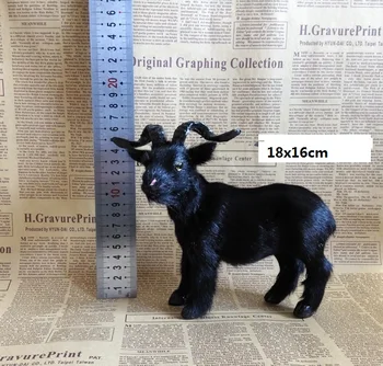 yaklaşık 18x16 cm gerçekçi oyuncak siyah keçi polietilen ve kürkler koyun sert modeli prop, ev dekorasyon noel hediye b0859