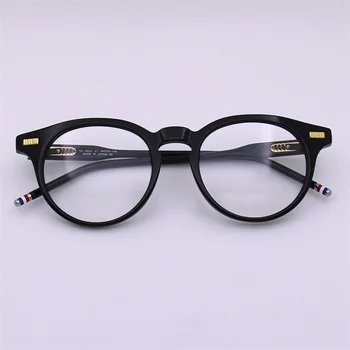 Thom Marka Retro Yuvarlak Optik Reçete Gözlük Çerçeve Erkekler Gafas Kadınlar Miyopi Oculos Asetat Gözlük TB404C Gözlük