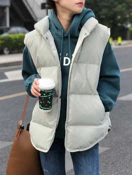 QOERLİN Kadın Pamuk Yelek Ceket 2022 Yeni Kış Kore Kalınlaşmış Kolsuz Standı Yaka Dış Giyim Yelek Pamuk Sıcak Ceket