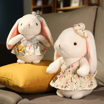 Sevimli karikatür pastoral tavşan peluş oyuncak uzun kulaklar küçük beyaz tavşan bebek çocuk kız uyku konforu bebek