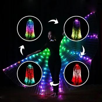 Uzaktan kumanda RGB LED peri kanatları sahne dans ışık gösterisi Prop aksesuarları oryantal dans ISİS LED kanatları