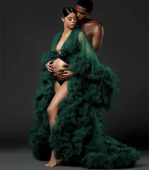 Yeşil hamile elbiseleri Photoshoot için Tül Bornoz Elbise Fotoğraf Çekimi Doğum Günü Balo Gelin Kabarık Parti Pijama Kadın Elbisesi