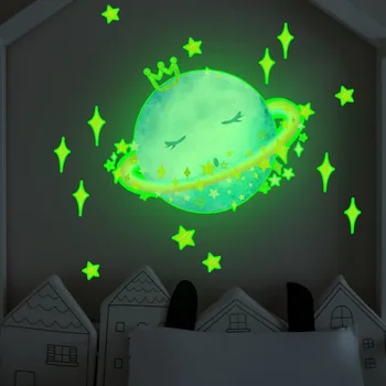Karikatür Ay Aydınlık Çıkartmalar Duvar Glow Karanlık Yıldız Çıkartmaları Çocuk Odaları İçin Kız Yatak Odası Ev Dekorasyon Duvar Kağıdı