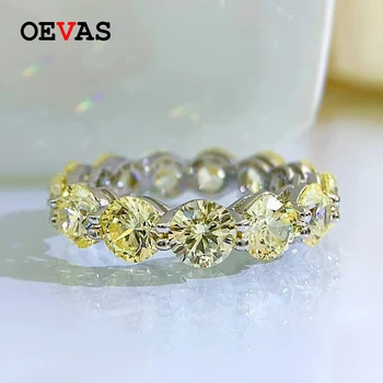OEVAS 100 %925 Ayar Gümüş 5mm Sarı Pembe Yüksek Karbonlu Elmas Yüzük Kadınlar İçin Köpüklü Düğün Parti Güzel Takı Hediyeler