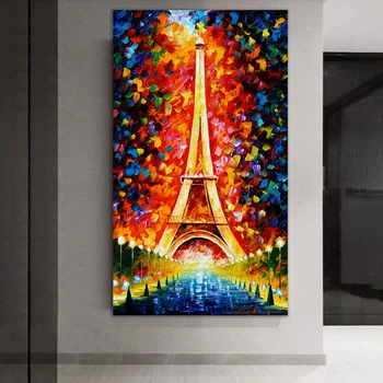 Baskılı Bıçak Yağlıboya Tuval üzerine Paris Kulesi Resim Cuadro Posterler ve Baskılar Modern Duvar Sanatı Cuadros Oturma Odası
