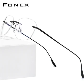 FONEX Titanyum Alaşımlı Gözlük Erkekler 2020 Yeni Kadın Çerçevesiz Reçete Kare Gözlük Miyopi Optik Çerçeve Kore Gözlük 8107