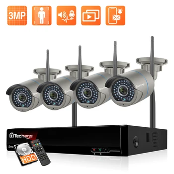 Techage 8CH 3MP Kablosuz NVR Kiti WiFi Gözetim Kamera Seti İki Yönlü Ses IP Kamera İnsansı Algılama Video CCTV Sistemi
