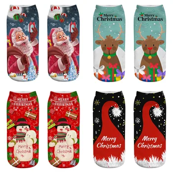4 Pairs Lot Paketi kadın çorap yeni varış 3D baskı çorap Noel çorap mutlu komik Patlama pamuk çorap