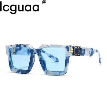 Marka Tasarımcısı Kare Bayanlar Mavi Gökyüzü Tonları Lüks Moda güneş gözlüğü Dikdörtgen Şık UV400 Punk Güneş Gözlüğü Erkekler İçin