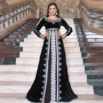 Laxsesu Abiye Fas Kaftan Uzun Kollu Gümüş Dantel Müslüman Gelin Kıyafeti 2022 Cezayir Abaya Vestidos De Fiesta