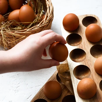 Mutfak Kapları Akasya Ahşap Çift Sıralı Yumurta saklama kutusu Ev Buzdolabı yumurta rafı Aksesuarları Konteyner Depolama Mutfak