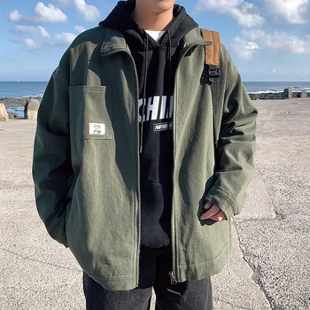 Hybskr Yüksek Sokak Yeni Ordu Yeşil Erkekler Ceketler Harajuku Rahat Fermuar Adam Giyim Mont Moda Erkek Hip Hop Gevşek Mont
