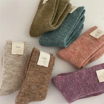 2023 Termal Kadın Çorap %9 % Yün Kaşmir Kalınlaşmak Sıcak Uzun Çorap Japon Tarzı Örgü Harajuku Gecelik Ekip Çorap