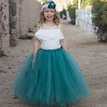 Kızlar Vintage Yeşil Uzun Tutu Etekler Çocuklar El Yapımı Dans Tül Pettiskirts Alt Etek Çocuk Noel Partisi Kostüm Etekler