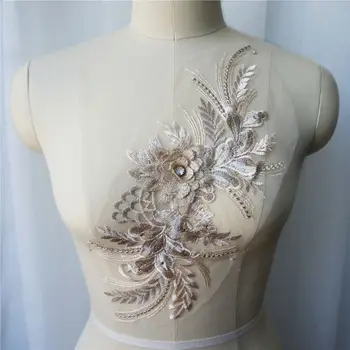 Açık Altın İşlemeli Dantel Kumaş 3D Çiçek Püskül Taklidi Elbisesi Aplikler Düzeltir Yaka Örgü Dikmek Yama Düğün Dekorasyon İçin
