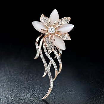 İnanılmaz Altın Renk Çarpıcı Avusturya Kristaller Ve Opal Taş Çiçek Kadın Broş Zarif Diamante Parti Hediye Takı Korsaj