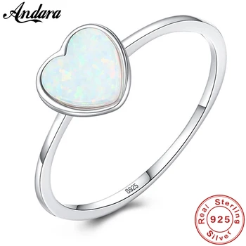 Otantik %100 %925 Gümüş Opal Aşk Kalp Şekli Yüzük Kadın Düğün Trendy Takı