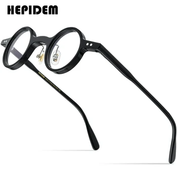 HEPIDEM Asetat Gözlük Çerçeve Erkekler Vintage Retro Küçük Yuvarlak Gözlük Kadınlar Optik Reçete Gözlük Miyopi Gözlük 9178