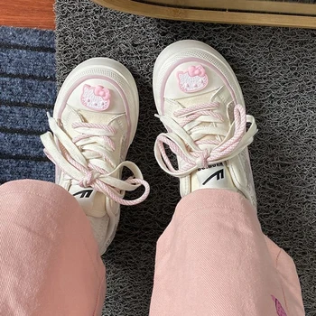 Orijinal Hello Kitty Sneakers Karikatür Savaşçı Sanrio Düşük Üst kanvas ayakkabılar kadın Ins Niş Tüm Maç Pembe Sneakers Çift ayakkabı