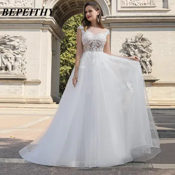 BEPEITHY Bir Çizgi Fildişi düğün elbisesi Kolsuz 2021 Robe De Soirée De Mariage Dantel Korse Vintage gelin kıyafeti Boho Vestidos
