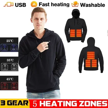 USB ısıtmalı Hoodies kış erkekler pamuk cep ısıtma ceketleri kalın ısıtmalı rahat Hoodies moda uzun kollu
