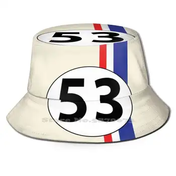 Herbie, Sayı 53 Katlanabilir Panama Kova Şapka Kap Yarış Arabası Yarış Arabası Yarış Numarası 53 Elli Üç Kırmızı Şerit Mavi Şerit Herbie