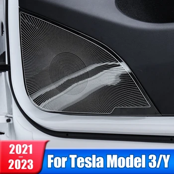 Paslanmaz Çelik Araba Kapı Ses Hoparlör Kapağı Trim Hoparlör Tweeter Sticker Tesla Modeli 3 Y 2021 2022 2023 Aksesuarları