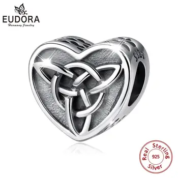 EUDORA 925 Ayar Gümüş Celtics düğüm Geometrik çizgi Üçgen Kolye boncuk İrlandalı ıyi şanslar Güzel takı bileklik bileklik Z129