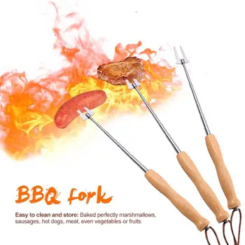 Hatmi ızgara çubuk Geri Çekilebilir Sağlam Ahşap Paslanmaz Çelik barbekü çatal BARBEKÜ Hot Dog için Uygun