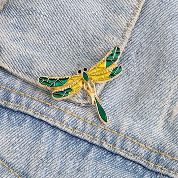 Vintage Yeşil Yusufçuk Broş Büyük Böcek Emaye Pimleri Kadınlar için Arkadaşlar Moda Çanta Elbise Ceket Rozeti Aksesuarları Takı Hediyeler