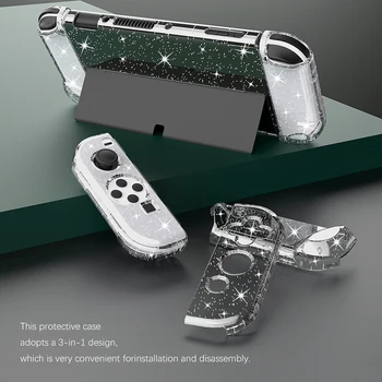 Flip Glitter Temizle Nintendo Anahtarı OLED Koruyucu Aksesuarları Seti Flaş Kapak Anahtarı OLED Sert Kabuk Film Cam