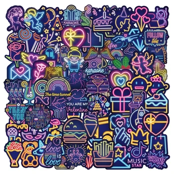 100 Adet Neon ışık Graffiti Etiketler Çıkartması Dizüstü Gitar Motosiklet Telefonu Bagaj Araba DIY Karikatür Sticker Çıkartmaları Çocuklar için oyuncaklar