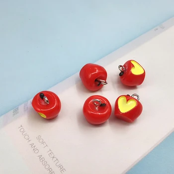 10 adet Kore Kawaii Kalp Elma Reçine Takılar Takı Yapımı için Sevimli Meyve Yüzen Kolye Küpe DIY moda takı C354
