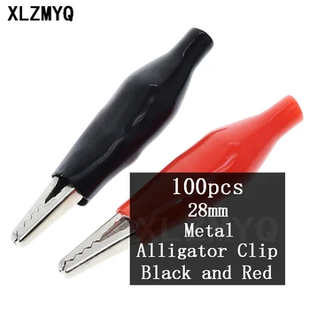 100 adet Timsah Klip 28mm Metal Timsah Klip Elektrik Kelepçe Test Probe Metre İçin Siyah ve Kırmızı Timsah Klip
