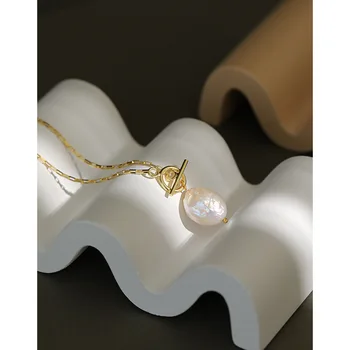 Kore S925 ayar gümüş kolye ıns2021 yeni Barok tatlısu inci kolye kadınlık gümüş zincir süsler 18k altın