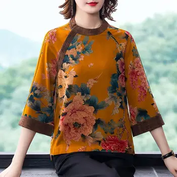 2022 çin vintage cheongsam bluz çiçek çiçek qipao gömlek cheongsam üst retro çin geleneksel saten qipao tang takım elbise