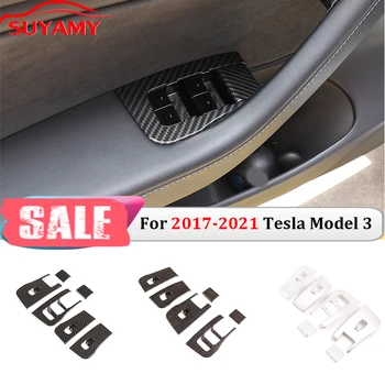 6 adet Araba Kapı Pencere Asansör Anahtarı Düğmesi krom çerçeve Trim Fit Tesla Modeli 3 2017-2021 Armut Ahşap Tahıl Araba Styling Aksesuarları