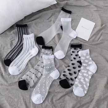 Harajuku Ayak Bileği Bayanlar Çorap Kadın Moda Şeffaf Şerit Kısa Kadın Yaz kadın Çorap Yaz Siyah beyaz çoraplar