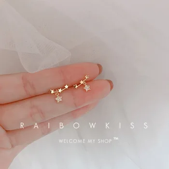 Altın Renk Yıldız Mektup Taç Küçük Damızlık Küpe Sevimli Zirkon Kulak Kemik Tırnak Mini Kristal Çiçek Deldi Küpe moda takı