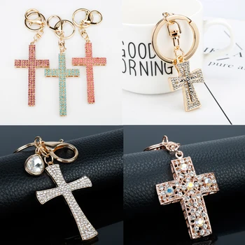 Çapraz Kristal Anahtarlık Anahtarlık İsa Hıristiyan Katolik Rhinestone anahtar zincirleri Araba Çanta Anahtarlık Erkekler Kadınlar İçin Chaveiro Takı