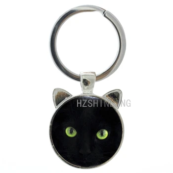 Klasik moda yeşil gözler Siyah Kedi anahtarlık yüzük vintage el yapımı kedi kulak hayvan kolye anahtarlık Cadılar Bayramı Noel CN228