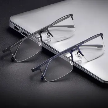 Ultralight Metal Çerçeve Gözlük Erkekler Iş Tarzı Yarım Jant Miyop Gözlük yaylı menteşeler Sıcak Satış