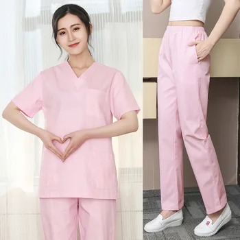 Fiş Boyutu S-5XL Tıbbi Üniforma Kadın Hemşirelik Giysileri Kısa Kollu Fırçalama Üst İş Giysisi Pamuk Doktor Kostüm Scrubs Pantolon