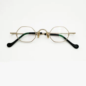 Poligon gözlük yetişkin gözlük, çok küçük lensler, saf titanyum düzensiz altın siyah miyopi optik reçete gözler gözlük