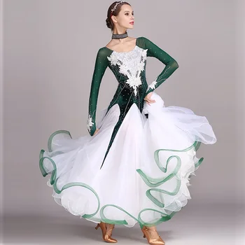 Balo salonu dans yarışması elbise standart elbiseler modern dans kostümü balo salonu yeşil rhinestone vals elbise aydınlık kostümleri